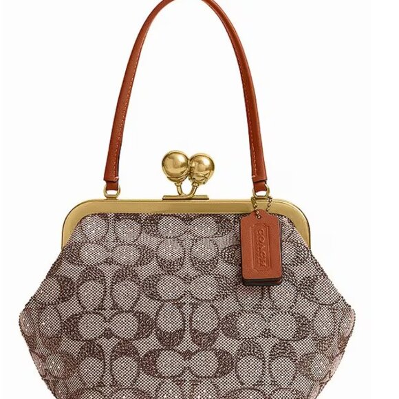 NWT - Coach Crystal Signature Jacquard Kisslock 16 Frame Bag - Picture 1 of 7